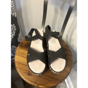 Detongni Black Tan Platform Strappy Ankle Strap Sandal Espadrilles Size EU 40